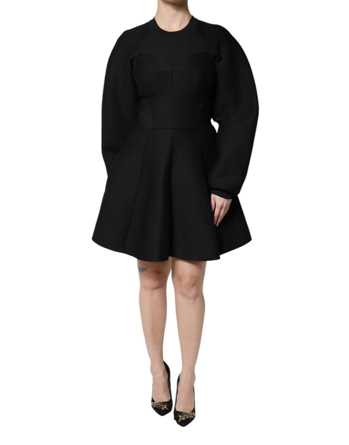 Dolce & Gabbana Sample Sale Dolce & Gabbana Black Cotton Long Sleeves A-line Mini Dress - | Designer outlet