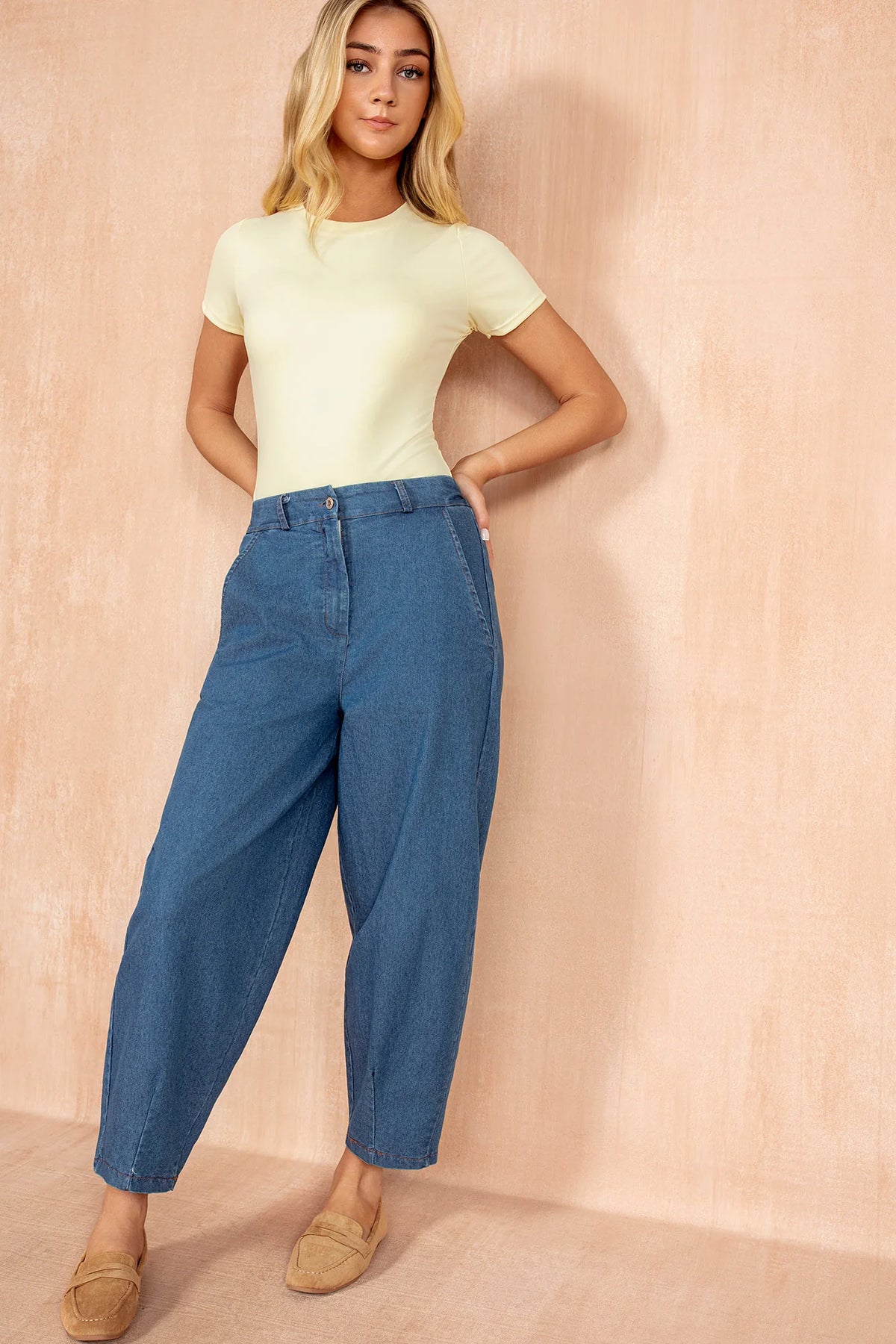 Roisin Blue Cotton Barrel Trousers