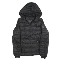 NAUTICA Womens Black Hooded Jacket S Polyester Quilted Zip Up Puffer Hooded