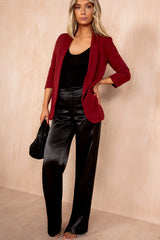 Maxine Burgundy Ruched Sleeve Blazer