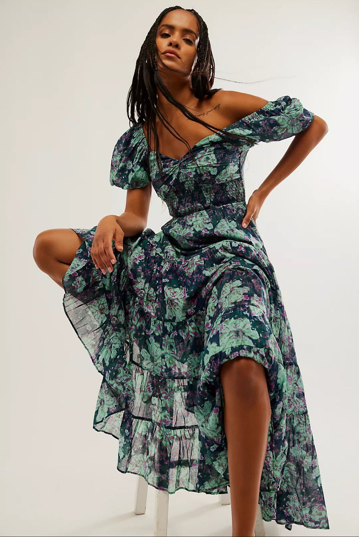 FREE PEOPLE Floral SUNDRENCHED Short Sleeve Maxi Dress