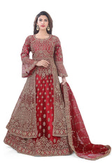 Designer Red Indo Western Dress with heavy Embroidery - Premium Festive Wear from Dulhan Exclusives - Just $985! Shop now at Dulhan Exclusives