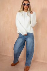 Oleen White Soft Knit Hoodie