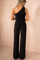 Hania Black Sparkle One Shoulder Jumpsuit