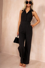 Lynsey Black Sleeveless Belted Jumpsuit
