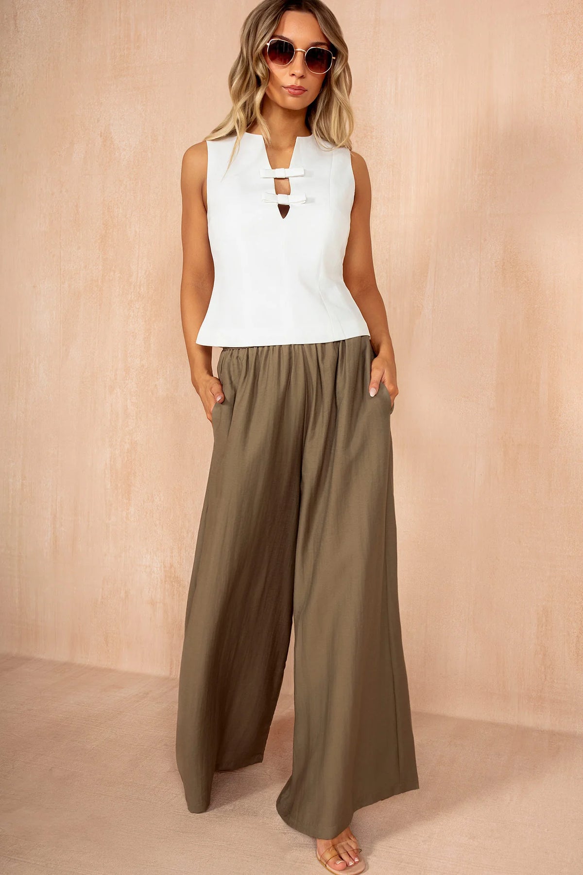 Julieta Khaki Palazzo Trousers