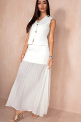 Shannon White Chiffon Pleated Maxi Skirt