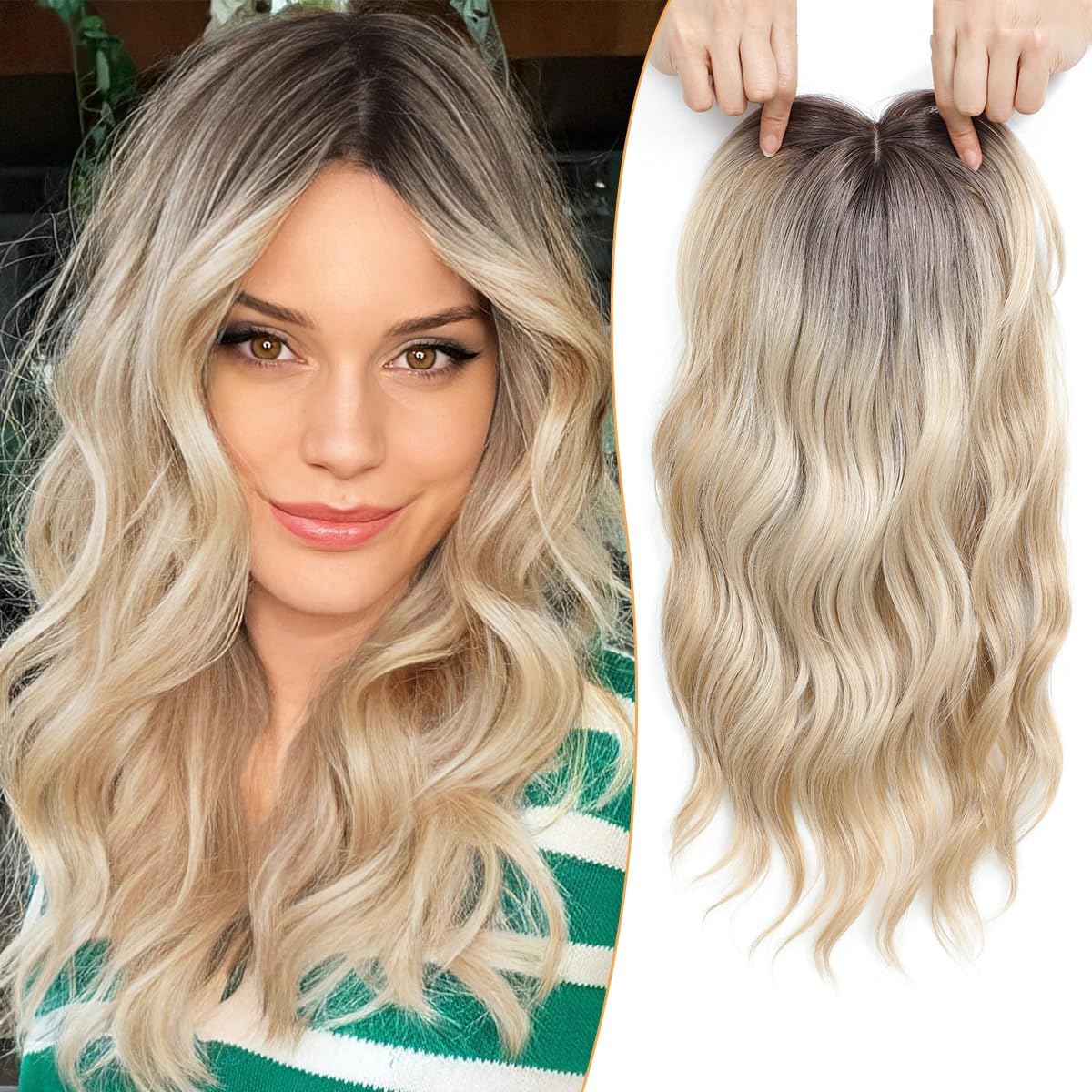 PANEWAY Hair Topper 16Inch Hair Toppers For Women with Thinning Hair 6.5’’x6.5’’ Ladies Wiglets Toppers Hair Pieces for Women - Ombre Dark Root to Blonde