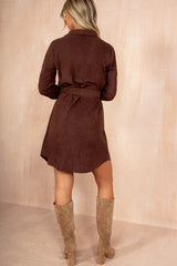 Savora Chocolate Faux Suede Shirt Dress