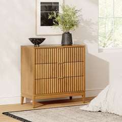 Mid - Century Fluted 3 - Drawer Dresser Warm Pine - Nathan James