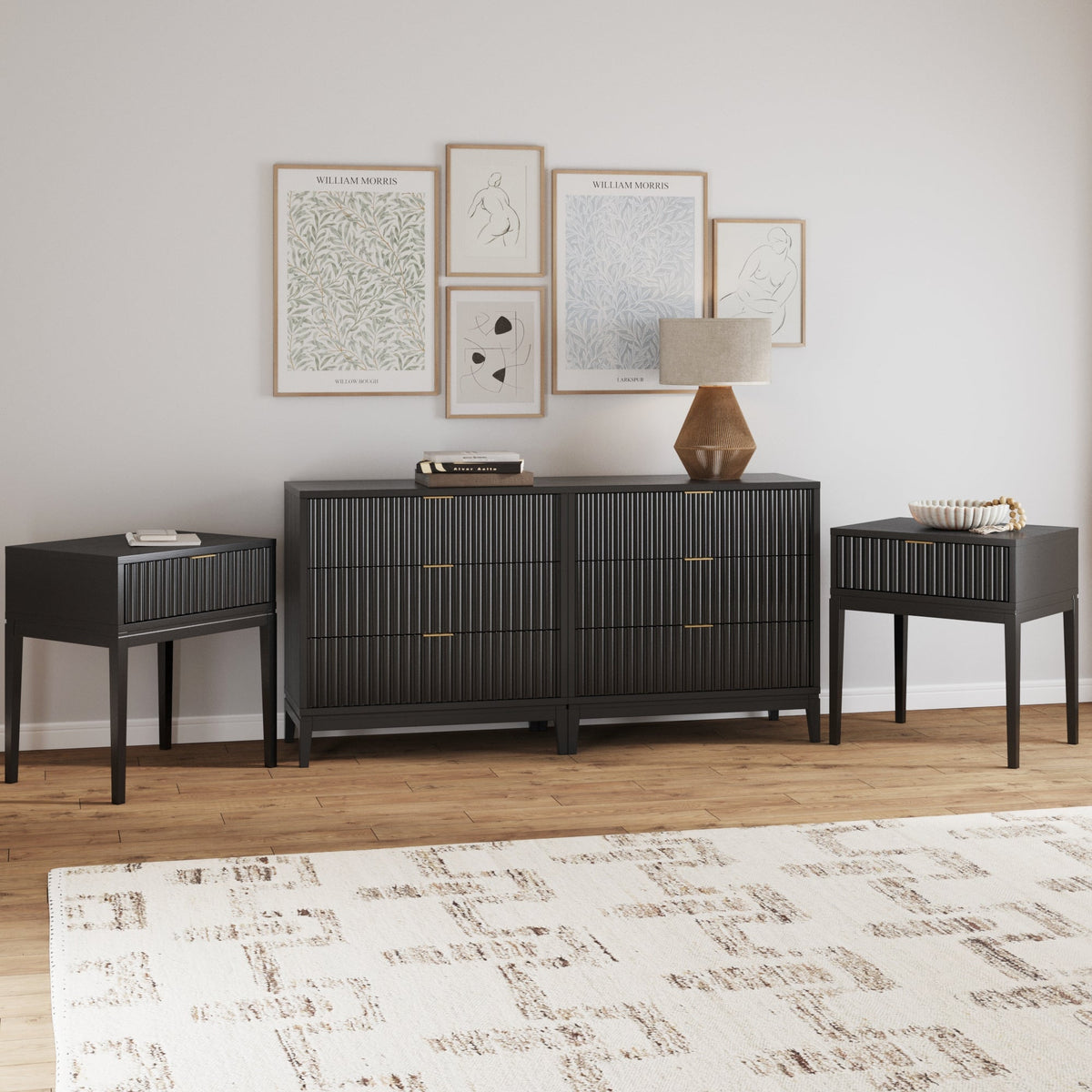 Fluted Wood Bedroom Set Black Oak - Nathan James