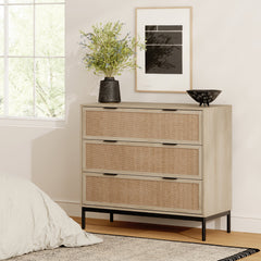 Rattan & Wood 3-Drawer Dresser Light Oak - Nathan James