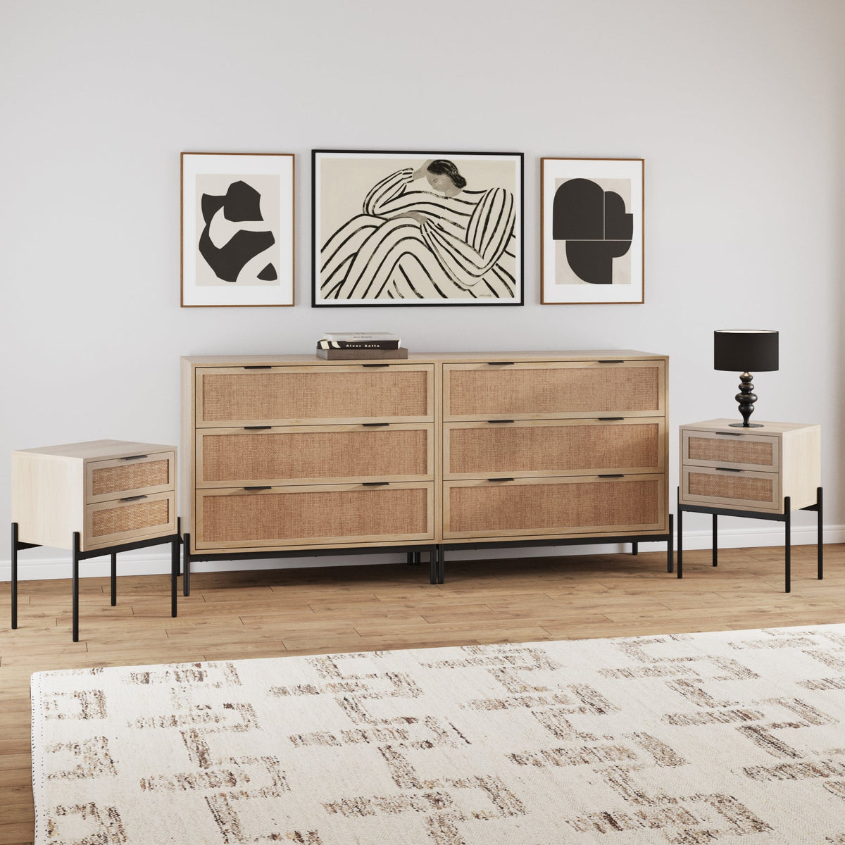 Rattan Bedroom Set Light Oak - Nathan James