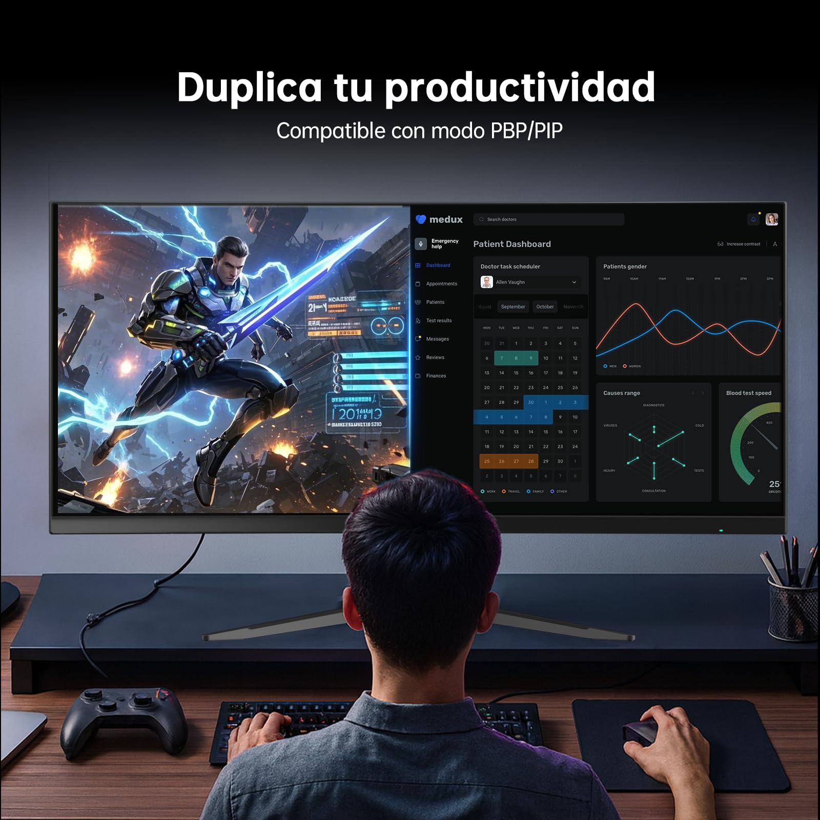 KTC Monitor Curvo Ultrapanorámico Gaming de 34 Pulgadas 21:9, 3440x1440p 180Hz 1ms, Panel Curvo 1500R, 2 x HDMI 2.0 & 2 x DP1.4, Ajuste de Altura/Inclinación/Giro/Pivote, H34S18S