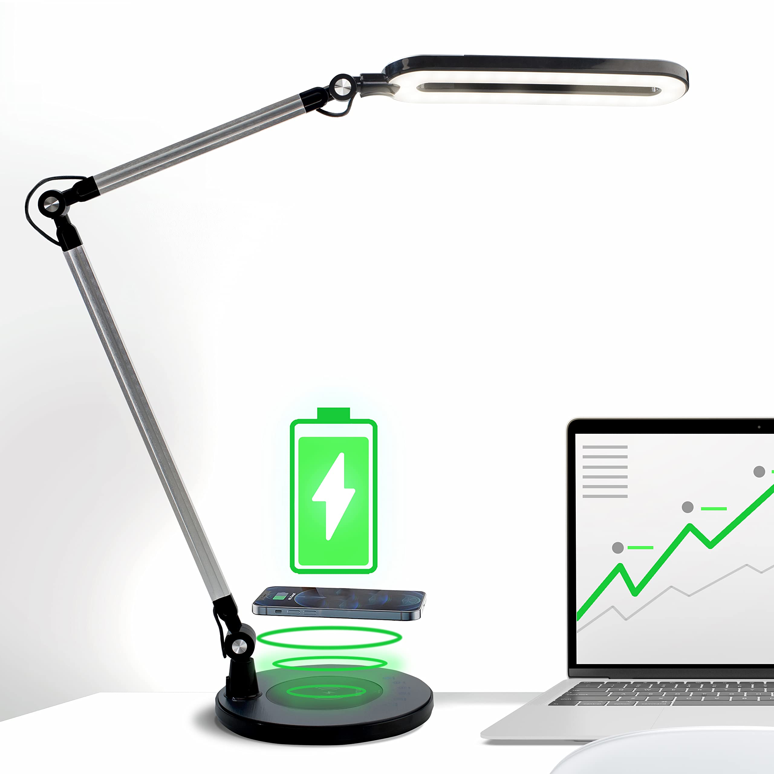OTUS Led Desk Lamp with Wireless Charger | Architect Desk Lamps for Home Office | Desk Light Swing Arm, Adjustable Color Temp & Brightness | Tall Table Lamp for Work, Reading, Study, Zoom Video Calls
