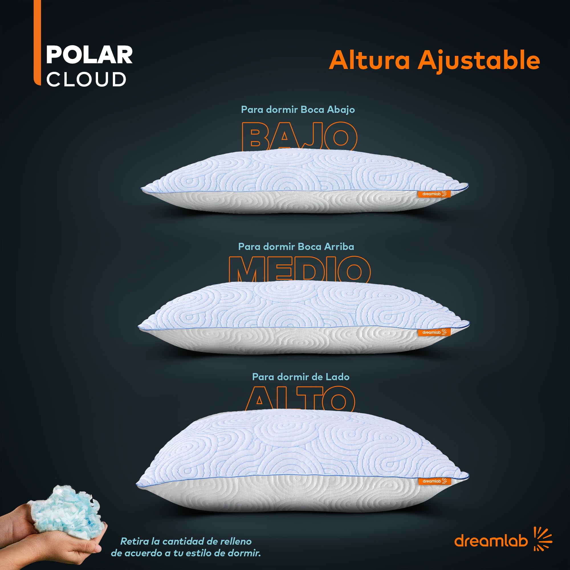 Almohada Dreamlab Polar Cloud Blanca con Altura Ajustable y Memory Foam Hipoalergénica