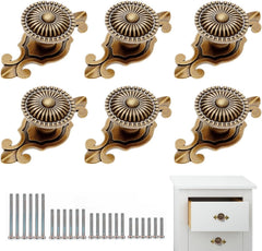 Vintage Style Round Drawer Knobs Dresser Cabinet Cupboard Wardrobe Pull Handles Door Knobs for DIY with Screws, Pack of 6, Golden Antique Brass