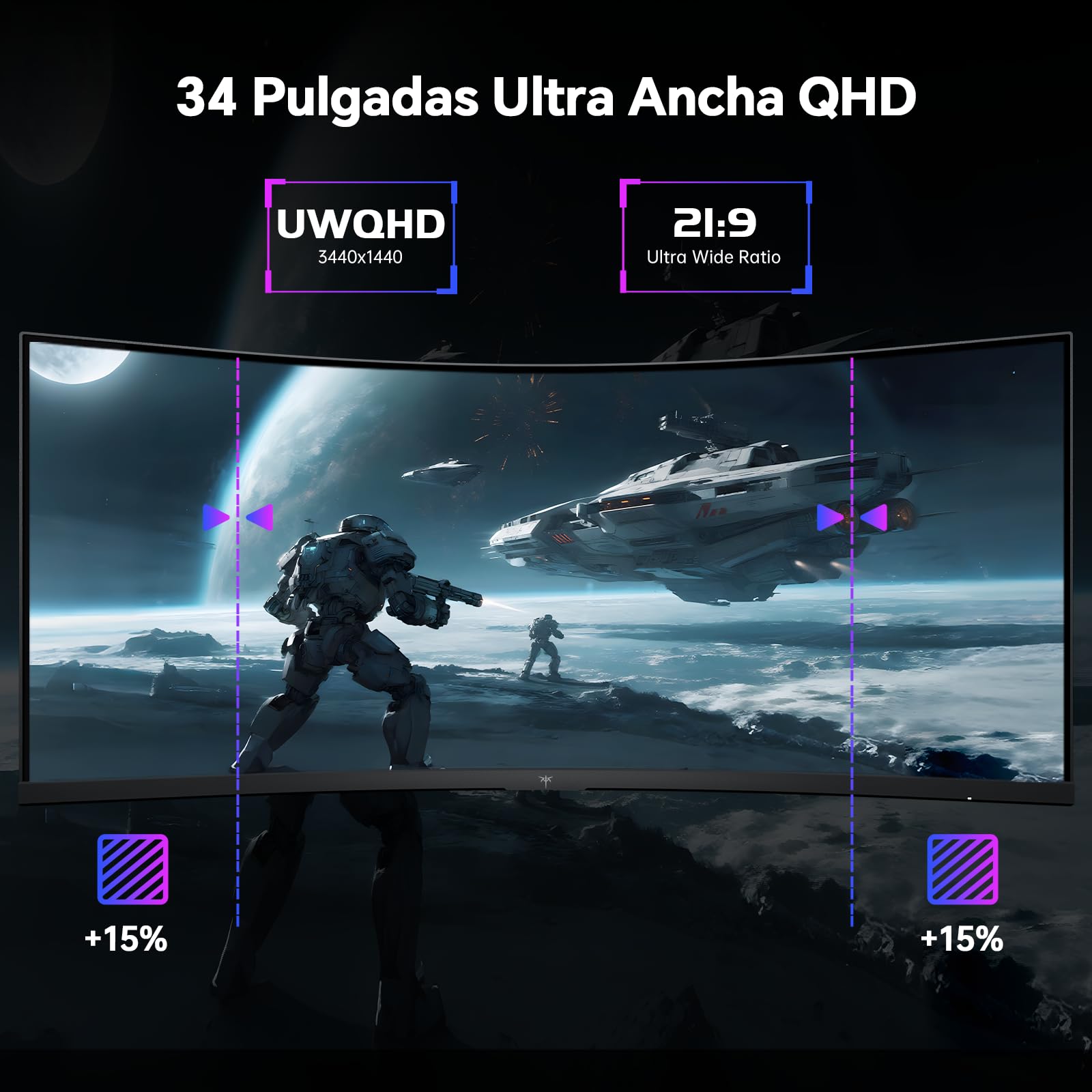 KTC Monitor Curvo Ultrapanorámico Gaming de 34 Pulgadas 21:9, 3440x1440p 180Hz 1ms, Panel Curvo 1500R, 2 x HDMI 2.0 & 2 x DP1.4, Ajuste de Altura/Inclinación/Giro/Pivote, H34S18S