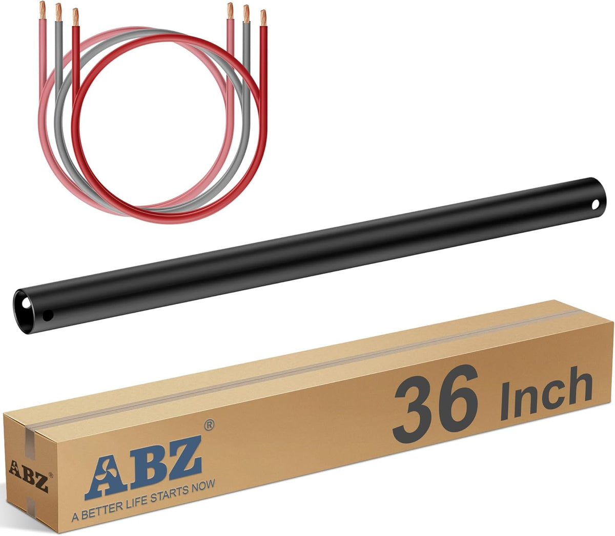 ABZ 36 Inch Ceiling Fan Downrod Accessories with Extended Cord, 3 FT Downrod for Ceiling Fan Not Threaded (Black)