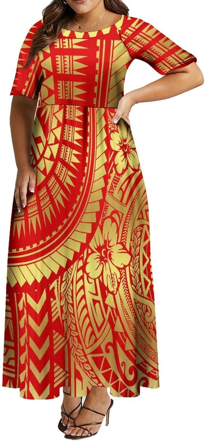 Polynesian Large Hemline Women's Dress Custom Tribal Print Pacific Island Banquet Dresses Elegant Design