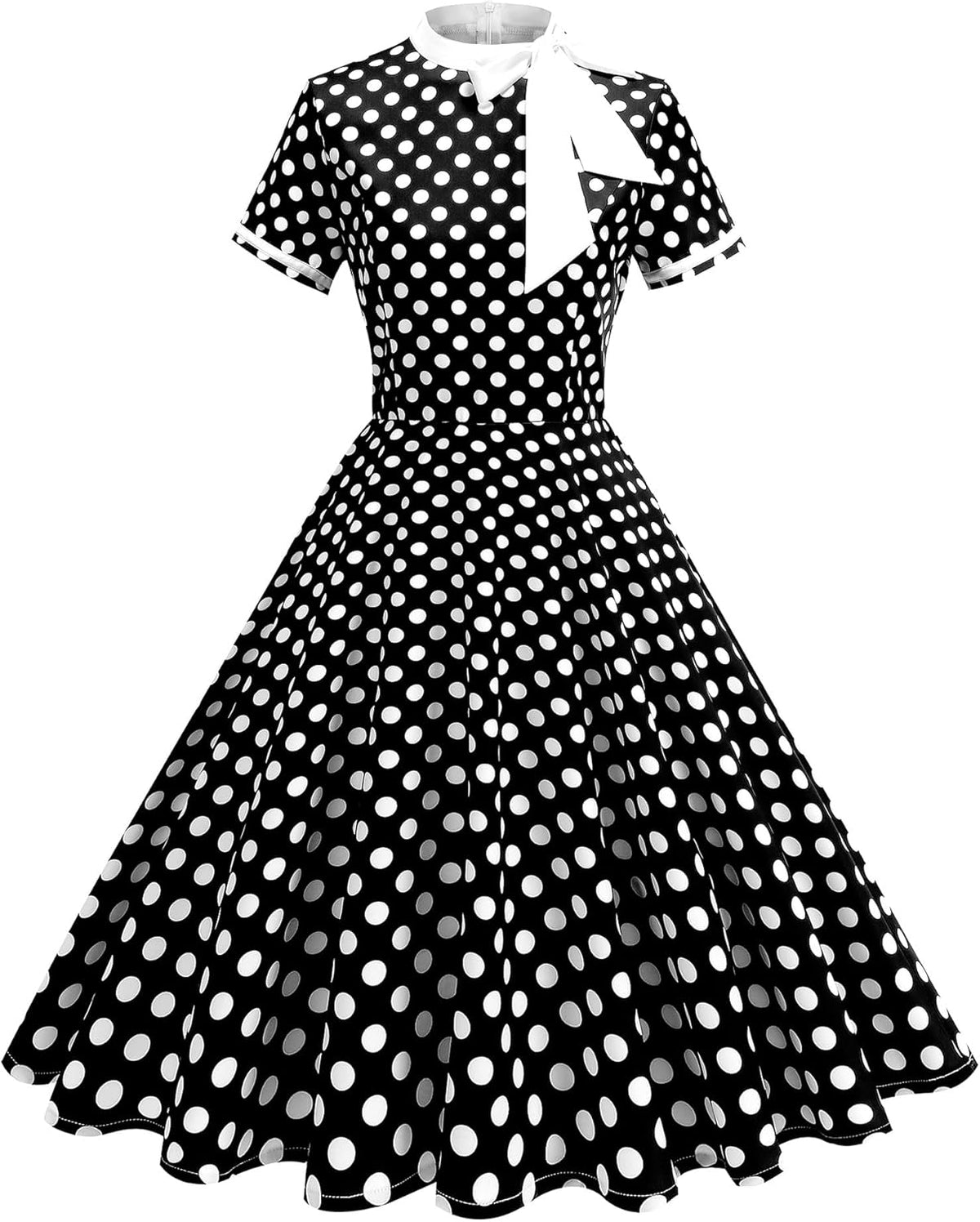 50's Style Dresses for Women Vintage Polka Dot 1950s Dress Bow Tie Neck Work Audrey Hepburn Rockabilly Cocktail Party Dress