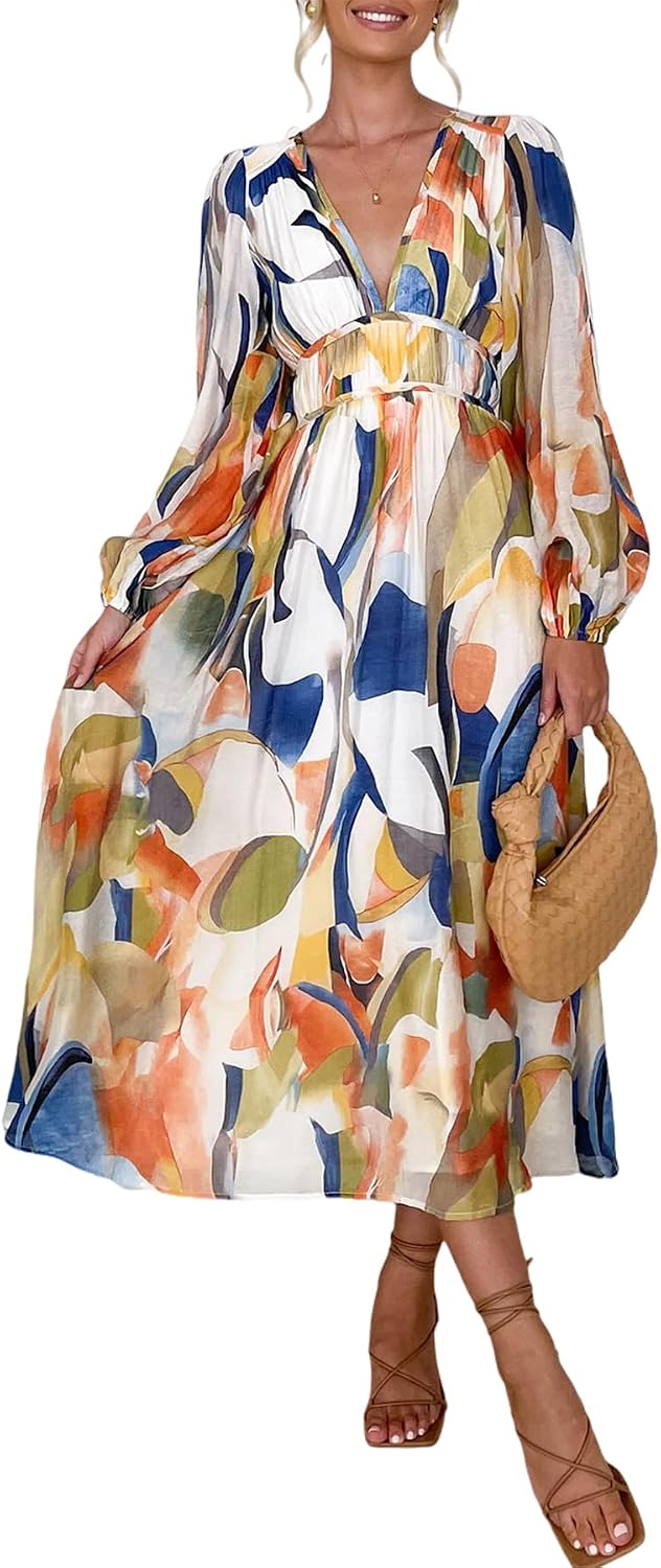 Maxigerui Women's Long Sleeve Floral Maxi Dress 2026 Spring Summer Wedding Guest Dress