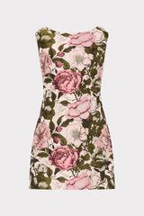 Pink Green Floral Jacquard Lane Mini Dress - Front View | MILLY