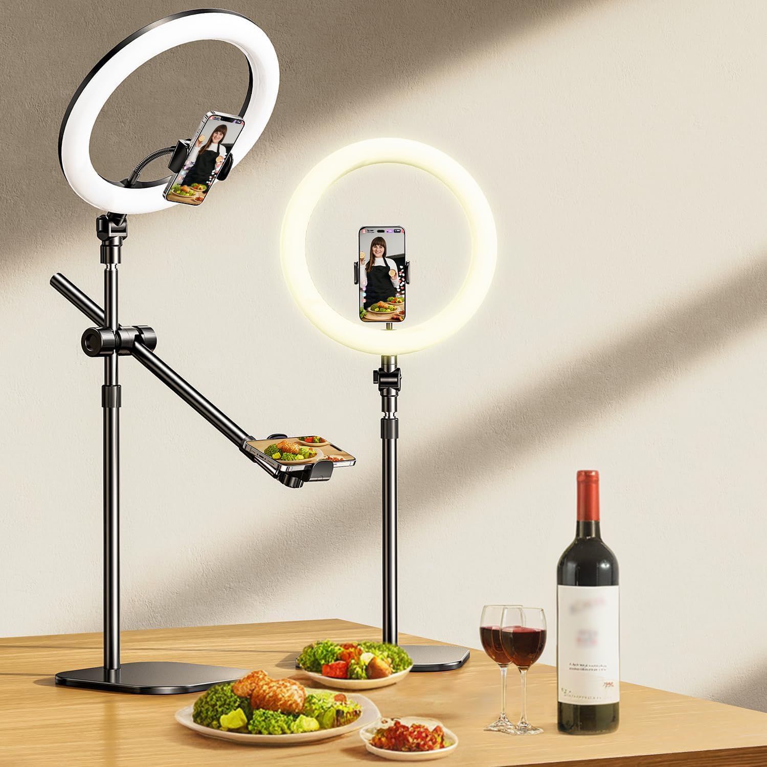 Overhead Phone Mount,Overhead Camera Mount Stand[Anti-Shaking] with 10.5" Ring Light,Desk Stand for iPhone with Ring Light for Video Recording,Zoom Meeting,YouTube,TikTok