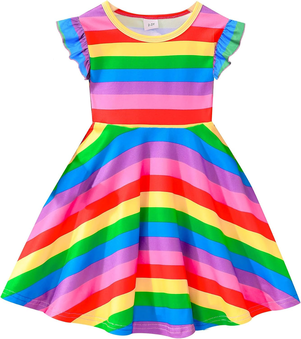 Tkria Toddler Girls Rainbow Dress Striped Fall Dress Cartoon Colourful Long Sleeve Casual Dressy 2-7T