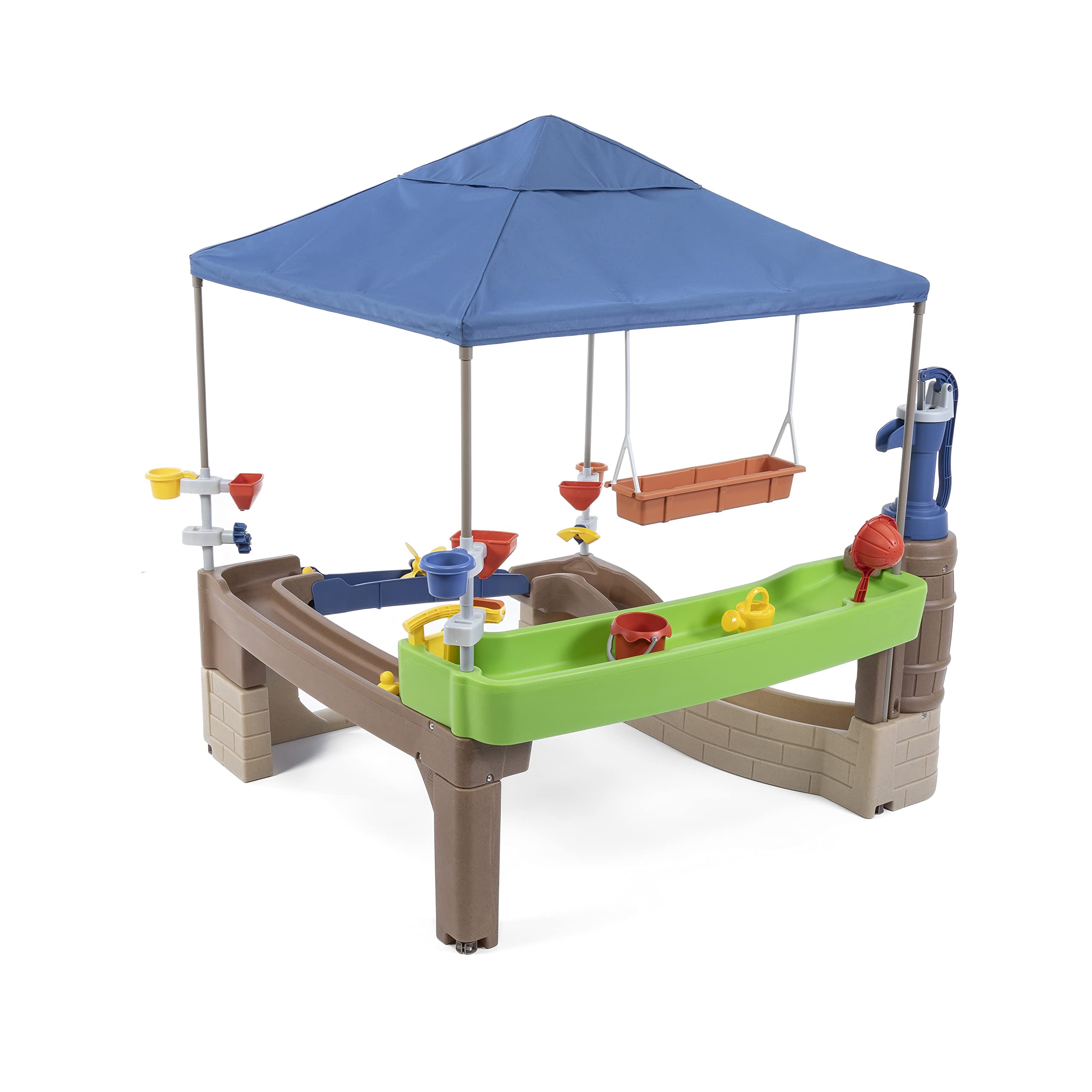 Step2 Pump & Splash Shady Oasis - Medium Plastic Water Play Toy, Tan & Blue, Model 421400