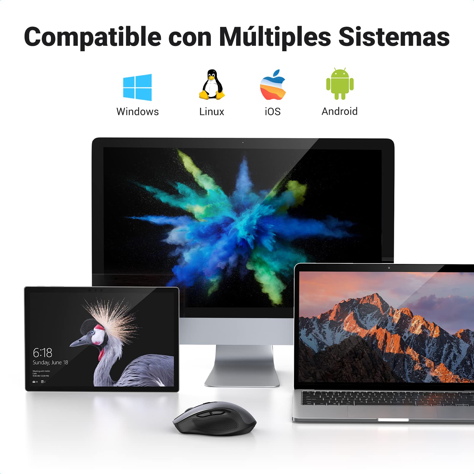 Mouse Inalámbrico UGREEN Negro Ergonómico 6 Botones 4K dpi para PC y Mac
