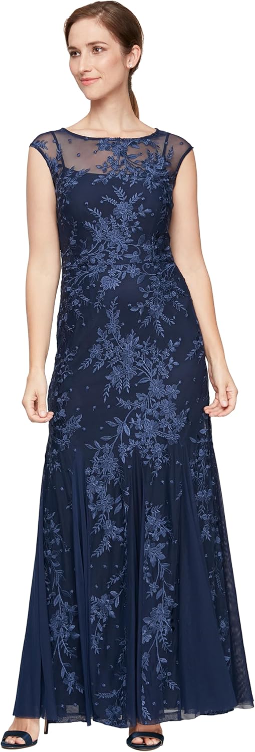 Alex Evenings Women's Long Length Fit and Flare Mother of the Bride Dress with Godet Detail (Petite and Regular Sizes)