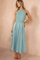 Lilah Duck Egg Embroidered Top Midi Dress