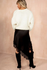 Imani Black Satin Lace Asymmetric Skirt