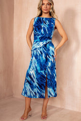 Bay Blue Burnout Printed Midi Dress