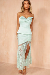 Lenora Mint Satin Strapless Structured Top