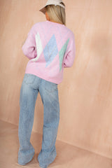 Zayla Pink Knit Argyle Jumper