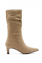 Nova Stone Faux Suede Heeled Boots