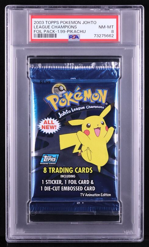 2003 TOPPS POKEMON JOHTO LEAGUE CHAMPIONS PIKACHU BOOSTER PACK PSA 8