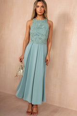 Lilah Duck Egg Embroidered Top Midi Dress