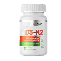 Vitamin D3 + K2 All Natural Bone, Muscle & Immune System Support, Vegan & Non-GMO, 60 Capsules