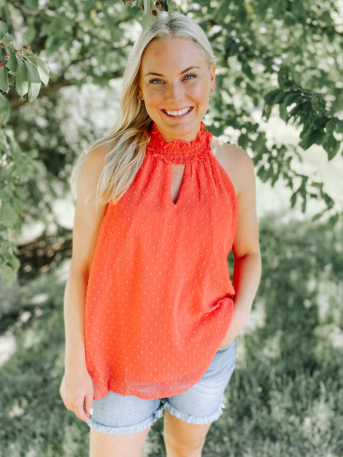 Staccato Smocked Keyhole Halter