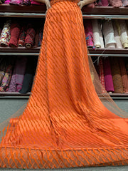 J Mendel Italian Wavy Embroidered Novelty Tulle - Orange