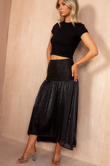 Charlotte Black Shimmer Midi Skirt