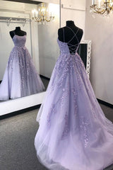 Pretty Prom Dress 2021 Fantasy Gown Light Purple Lace Tulle Corset Back