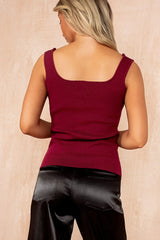 Belen Wine Knit Button Front Top