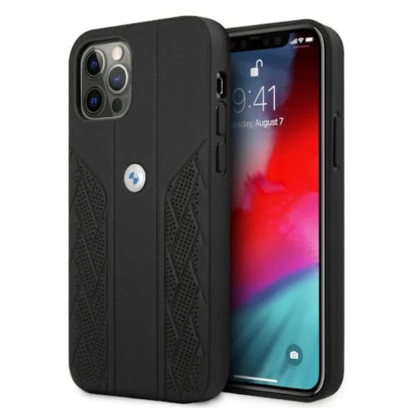 Etui BMW BMHCP12MRSPPK iPhone 12/12 Pro 6,1" sort/sort hårdkasse læder Curve Perforeret