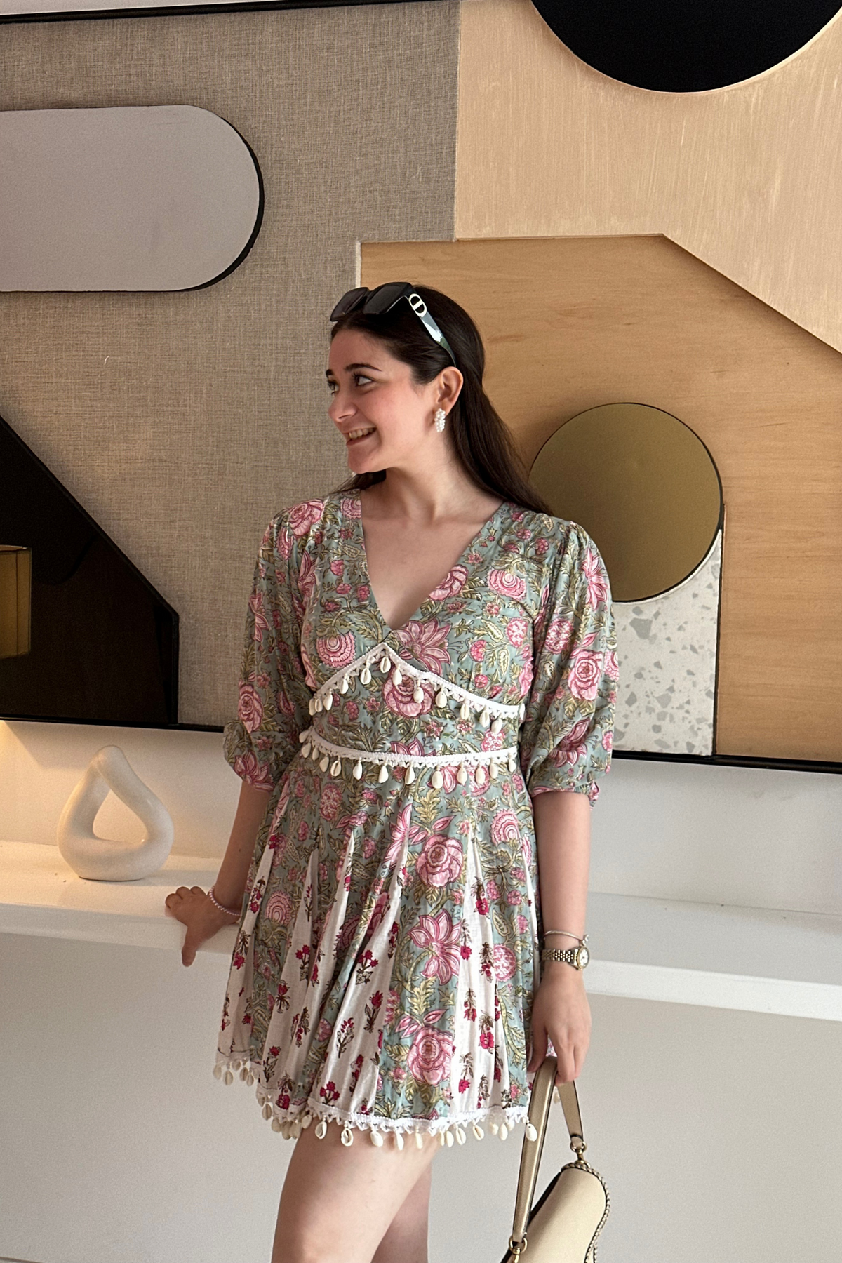 Diaz Pastel Green Printed Cotton Dress