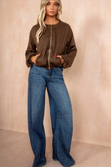 Janet Khaki Faux Suede Bomber Jacket