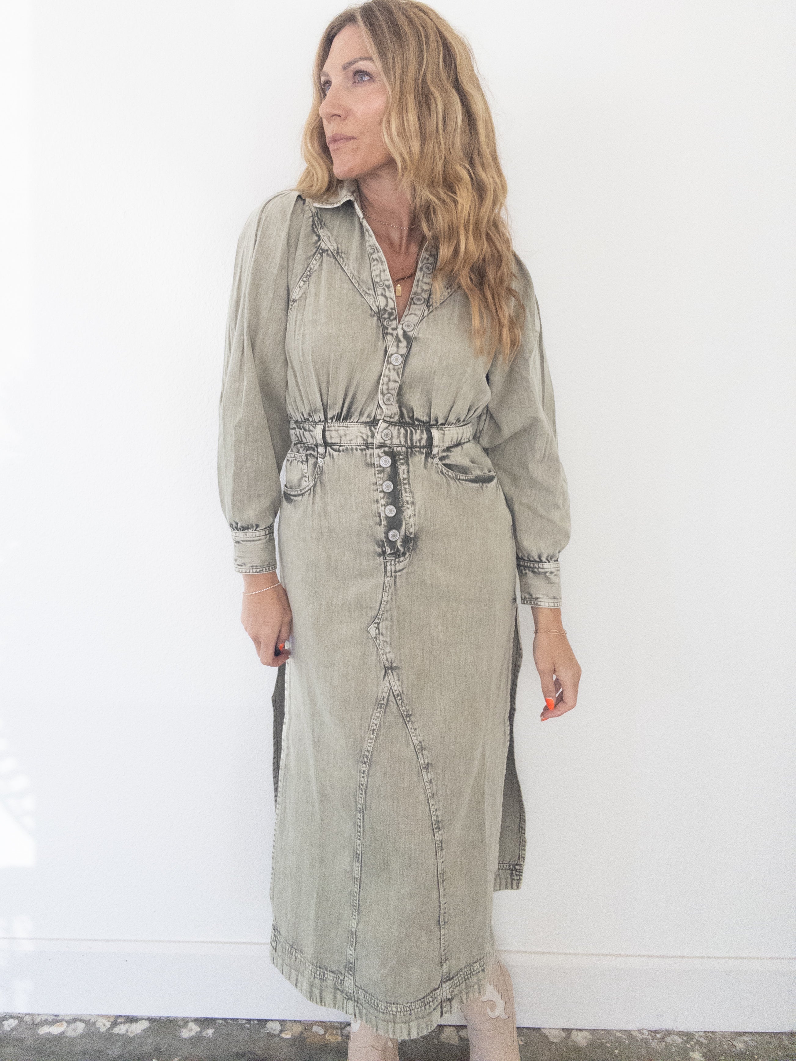 Free People Mad Love Denim Midi Dress